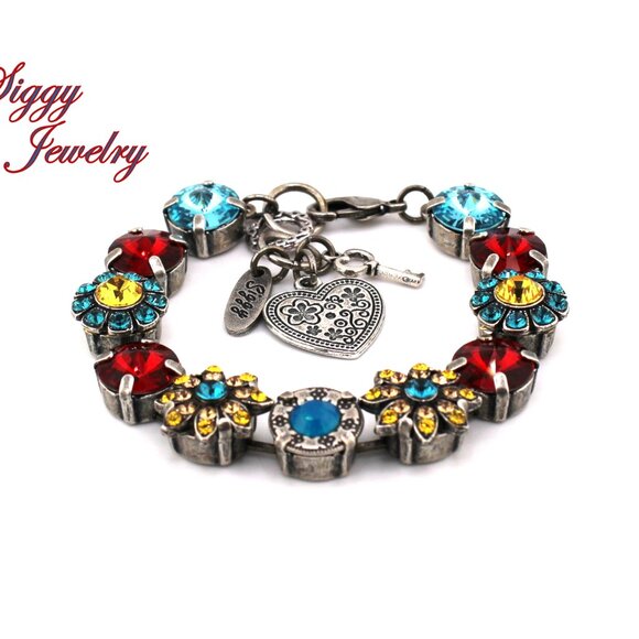 Copacabana Statement Bracelet made with Austrian Crystals, Flower Embellishments - Picture 3 of 7